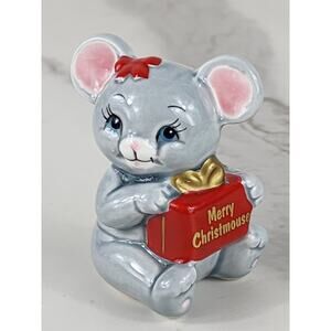 Russ Mini Mouse Mice Christmas Figurine 2 1/2" Merry Christmouse Gray 80s Korea
